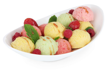 Delicious ice cream in bowl isolated in white