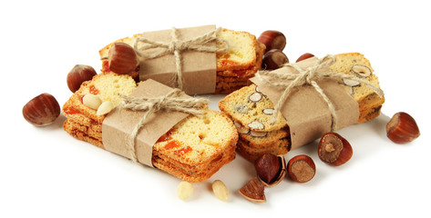 Biscotti with  nuts and candied fruits, isolated on white