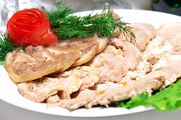 Tasty smoked meat with dill and vegetables