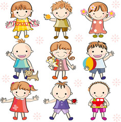 遊ぶ子供たち　かわいい　イラスト