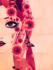 Poster Grunge roze bloemenmeisje © AnnaPa