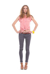 Full body portrait of a beautiful woman posing standing