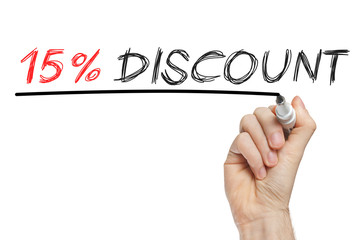 15 percent discount hand writing on a whiteboard