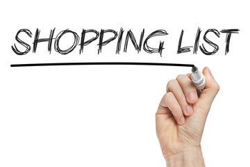 Shopping list written on whiteboard