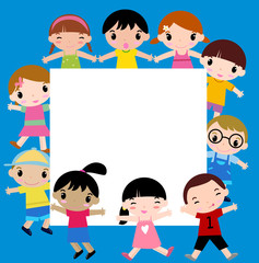 Group of children around and frame