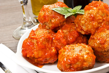 bowl with meatballs and tomato sauce