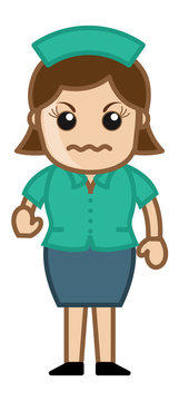 Very Angry Nurse - Medical Cartoon Vector Character