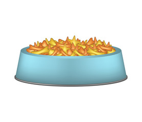 Pet food in blue bowl