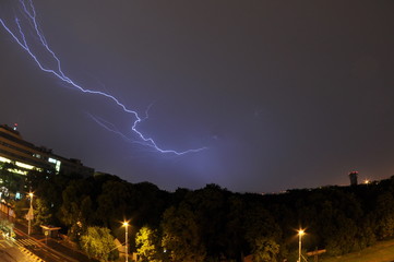 Lightning over city