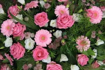 Gerberas and roses, pink bridal flowers