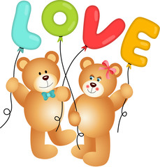 Cute Couple of Teddy Bear holding Love Balloon