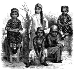 Traditional India : Children - Enfants Parsis