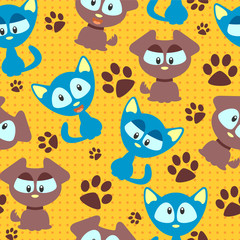 Seamless pattern with cute kittens and puppies