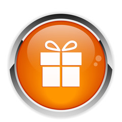 Button gift box on white background icon orange