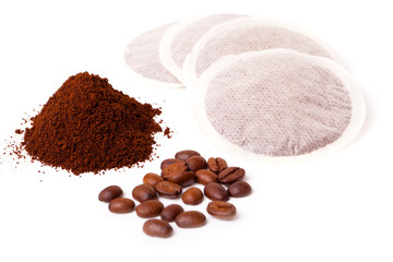 Fresh ground coffee with coffee Bean and coffee bags