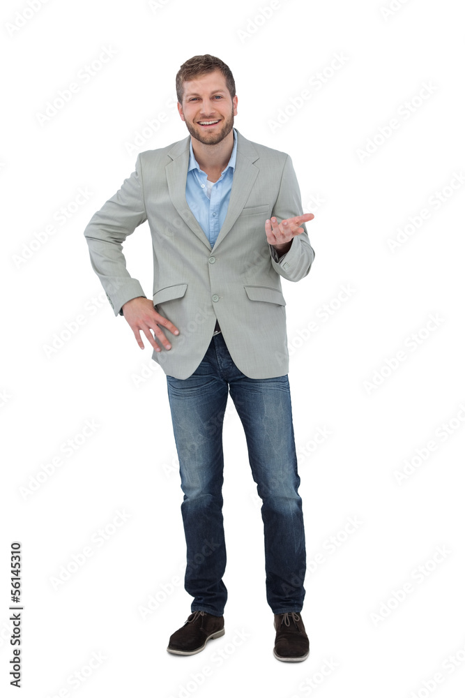 Poster stylish man smiling and gesturing