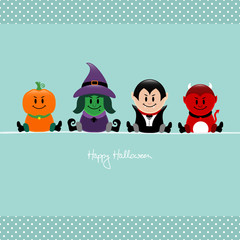 Halloween Pumpkin, Witch, Vampire & Devil Retro Dots