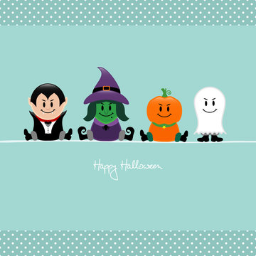 Halloween Dracula, Witch, Pumpkin & Ghost Retro Dots