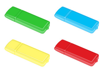 red, yellow , blue and green flash drive