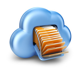 File storage in cloud. 3D computer icon isolated on white