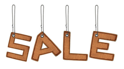 word sale made from Leather alphabet with chain isolated