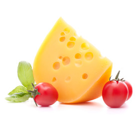 Cheese and basil leaves still life