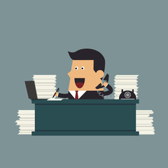 Young businessman working hard at the office, Business concept