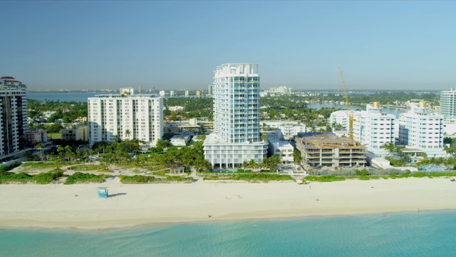 Aerial view Miami Beach  resort hotels 