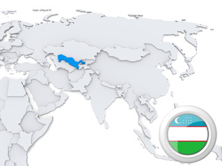 Uzbekistan on map of Asia