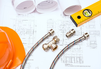 plumbing and drawings, construction still life