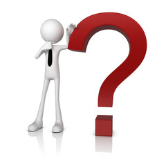 3D human business man with red question mark sign