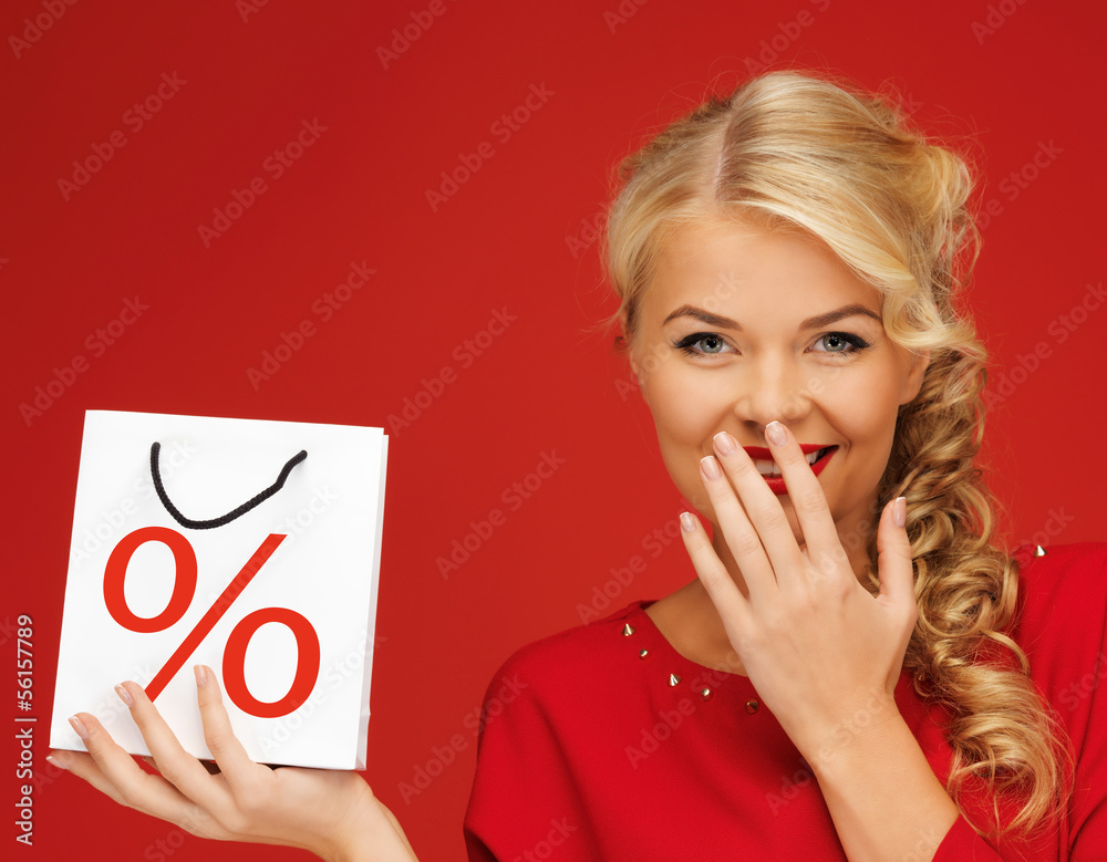 Sticker woman holding bag with percent sign