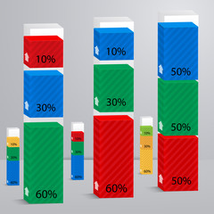 Set 3D of columns with percent
