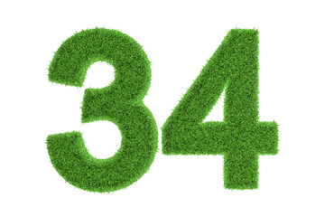 Number 34 with a green grass texture