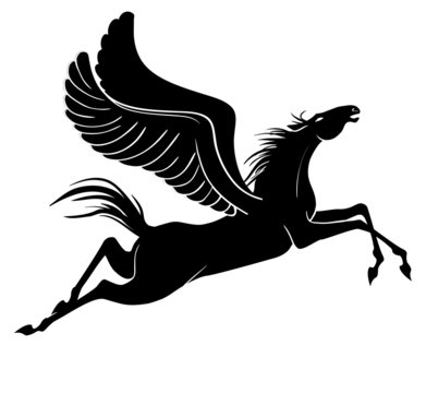 Winged horse. Pegasus silhouette