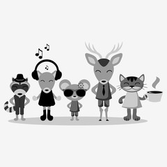 Obraz premium Cute hipster animals in clothes