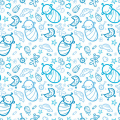 Vector baby boys seamless pattern background with hand drawn