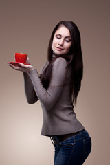 woman  with cup of aromatic coffee