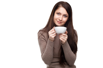 woman  with cup of aromatic coffee