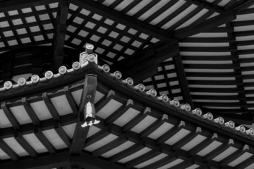 Fototapeta na wymiar Black & White Japanese Pagoda Roof Beams
