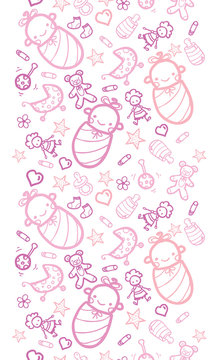 Vector baby girls horizontal seamless pattern background with