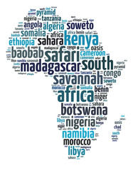Fototapeta na wymiar Words illustration of Africa continent map over white background