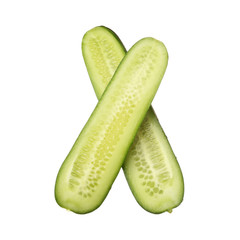 Fresh cut cucumber isolated on white background, close up