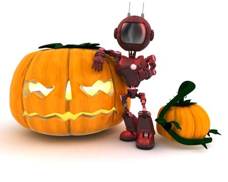 Android with holiday jack-o-lantern