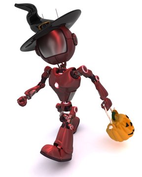 Android with holiday jack-o-lantern