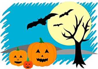 Pumpkin head jack family in halloween night