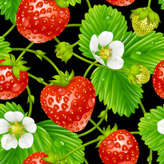 Vector strawberry seamless pattern isolated on black background