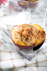 Fried peach with amaretto cookies dessert