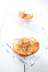 Fried peach with amaretto cookies dessert