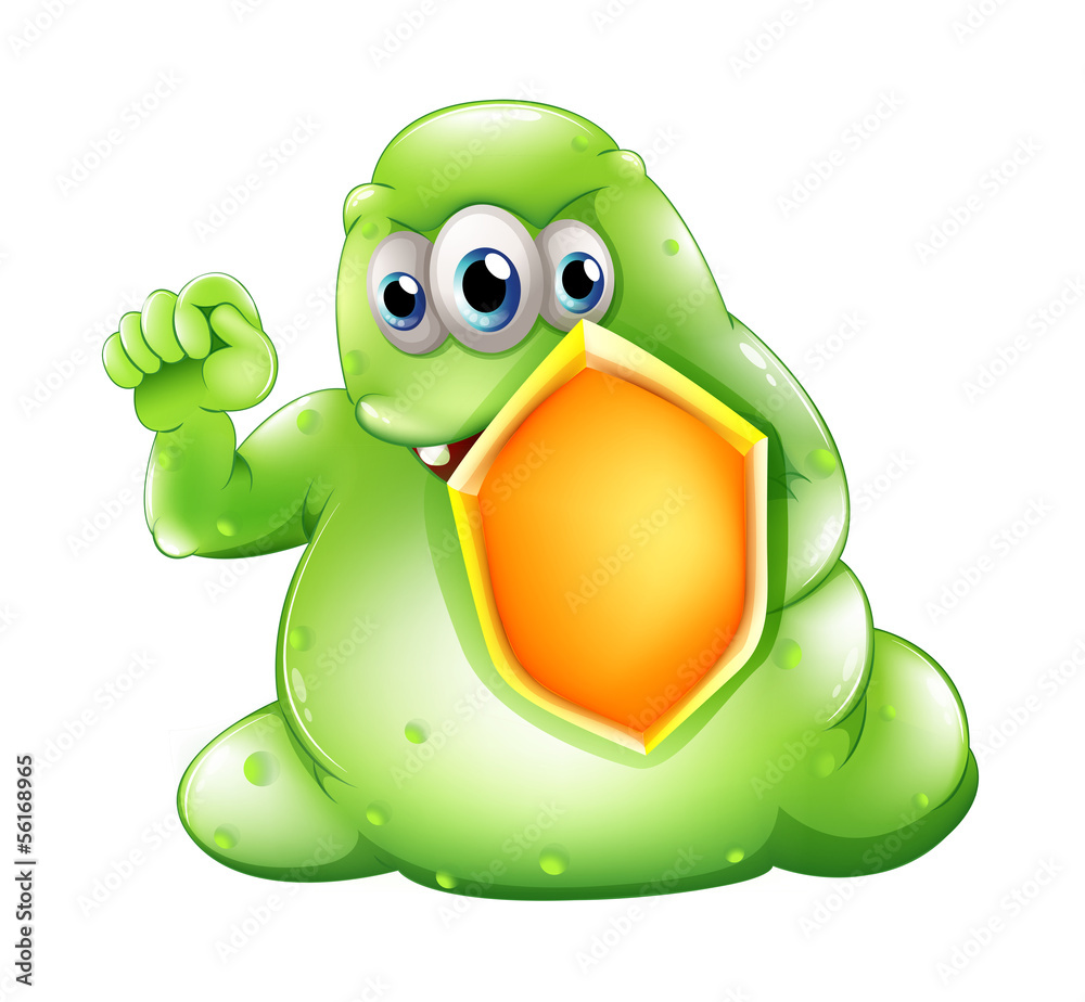 Poster a brave greenslime monster holding a shield